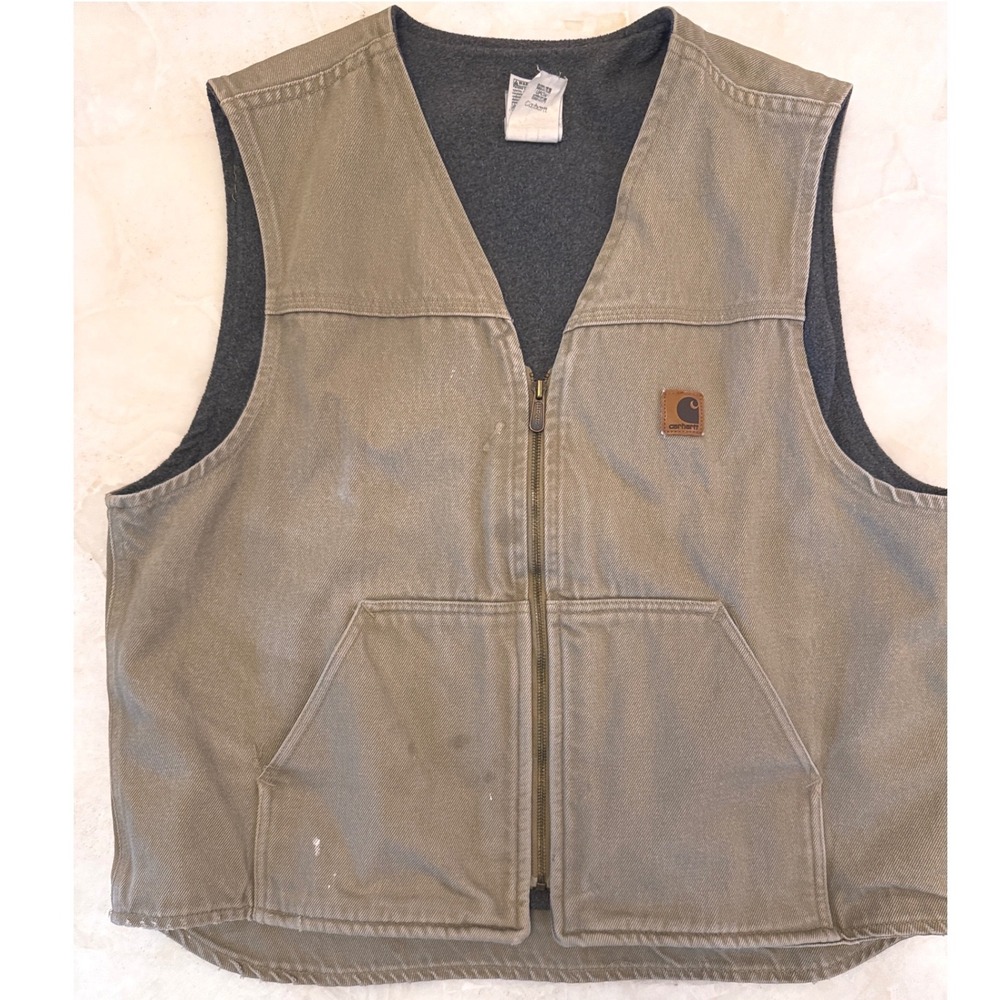 Carhartt V10 TAN Duck Canvas Fleece Lined Vest XL Regular Made in USA Vintage
